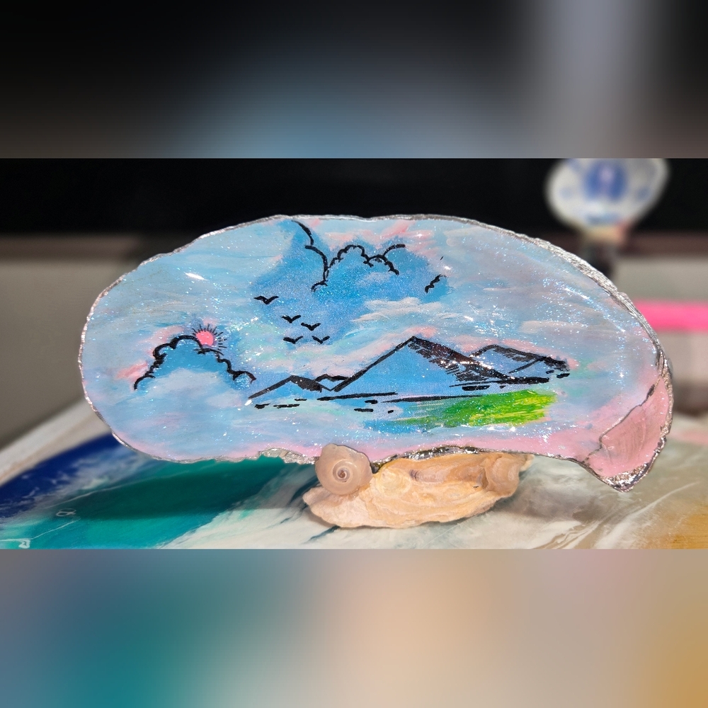 Handcrafted Decoupage Oyster Shell | Resin Sealed